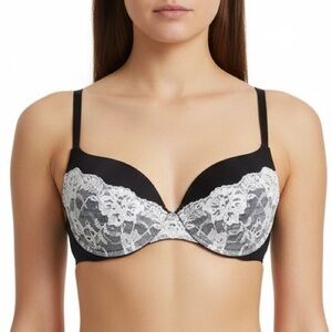 Smart & Sexy Women 36B Black White Rhinestone Lace Push-Up Underwired Bra